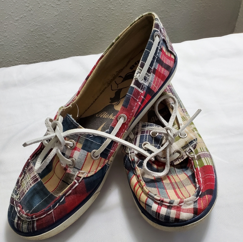 Navy plaid deck shoes